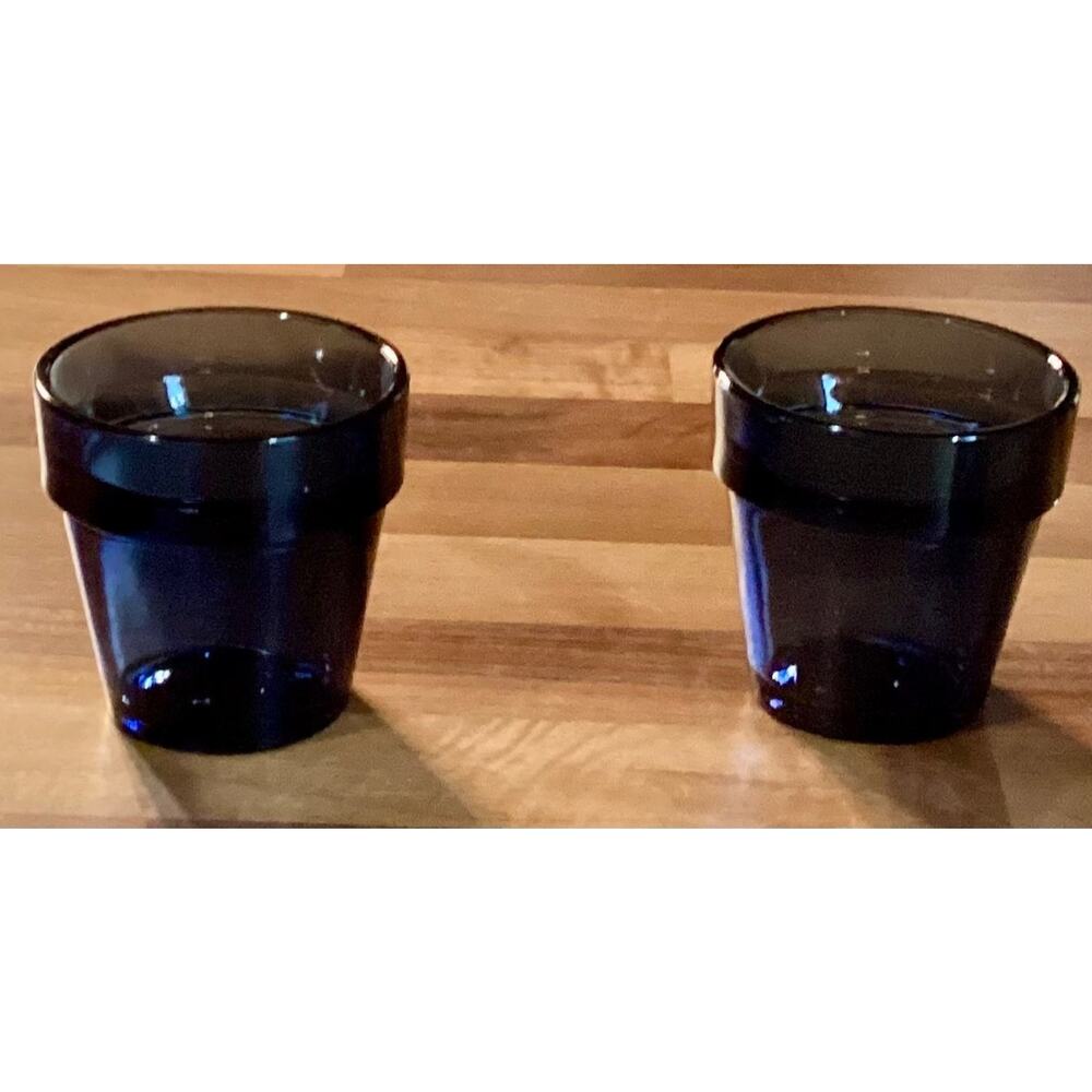 Vtg Cobalt Blue Mini Thick Glass 2.75” Votive Candle/Toothpick Holder Set Of 2